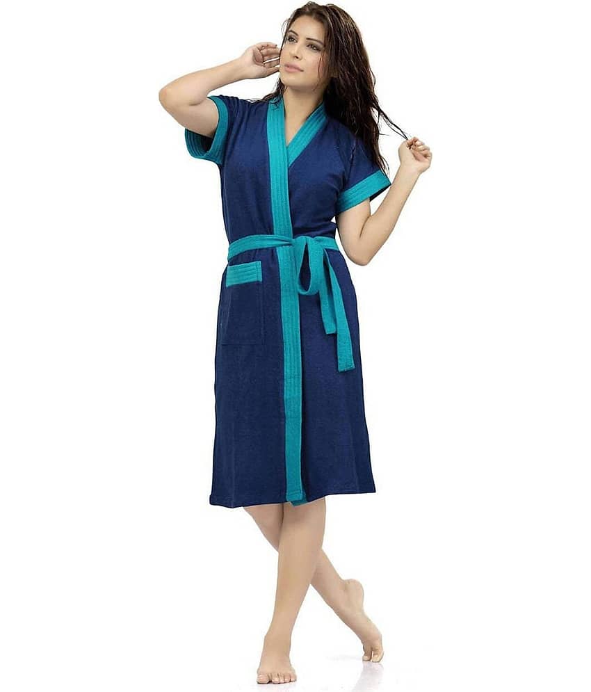 Poorak Blue Free Size Bathrobe ( Pack of 1 )