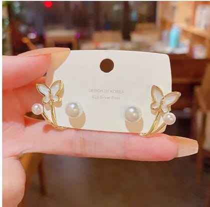 Korean Pearl Butterfly Stud Earring