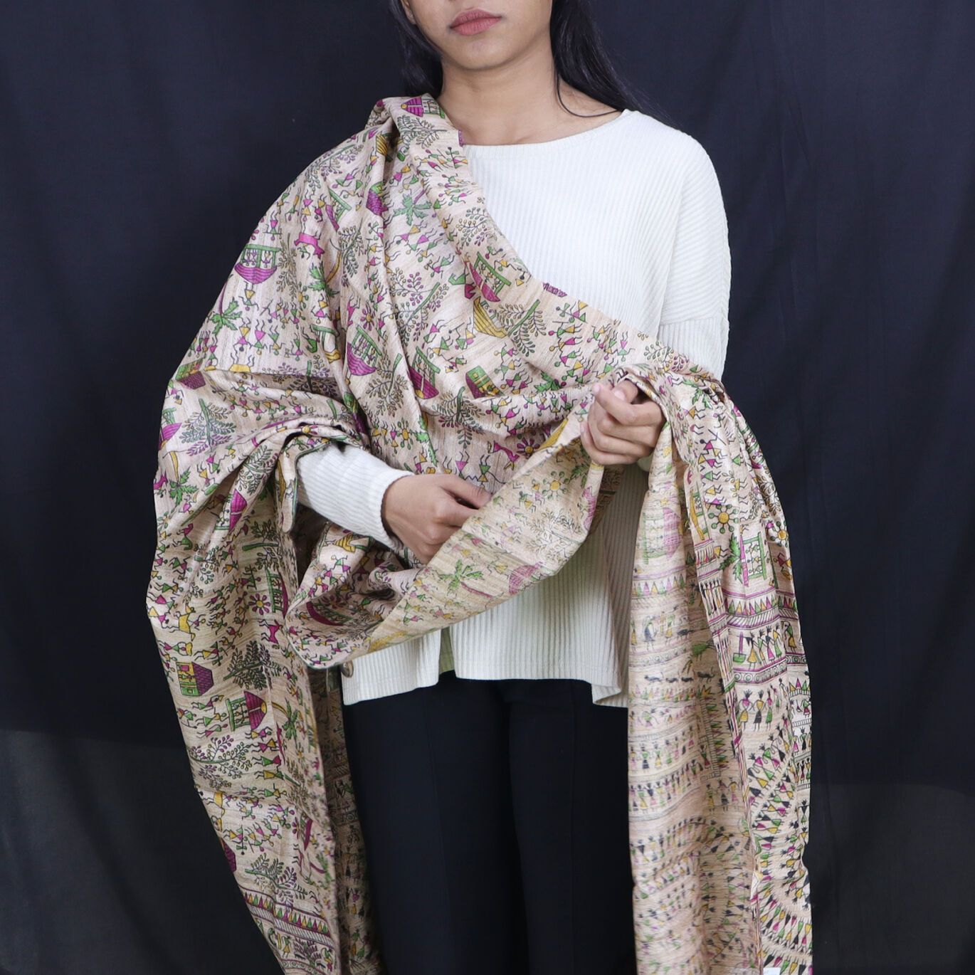 Tribal Design Multi Color Tussar Silk Dupatta