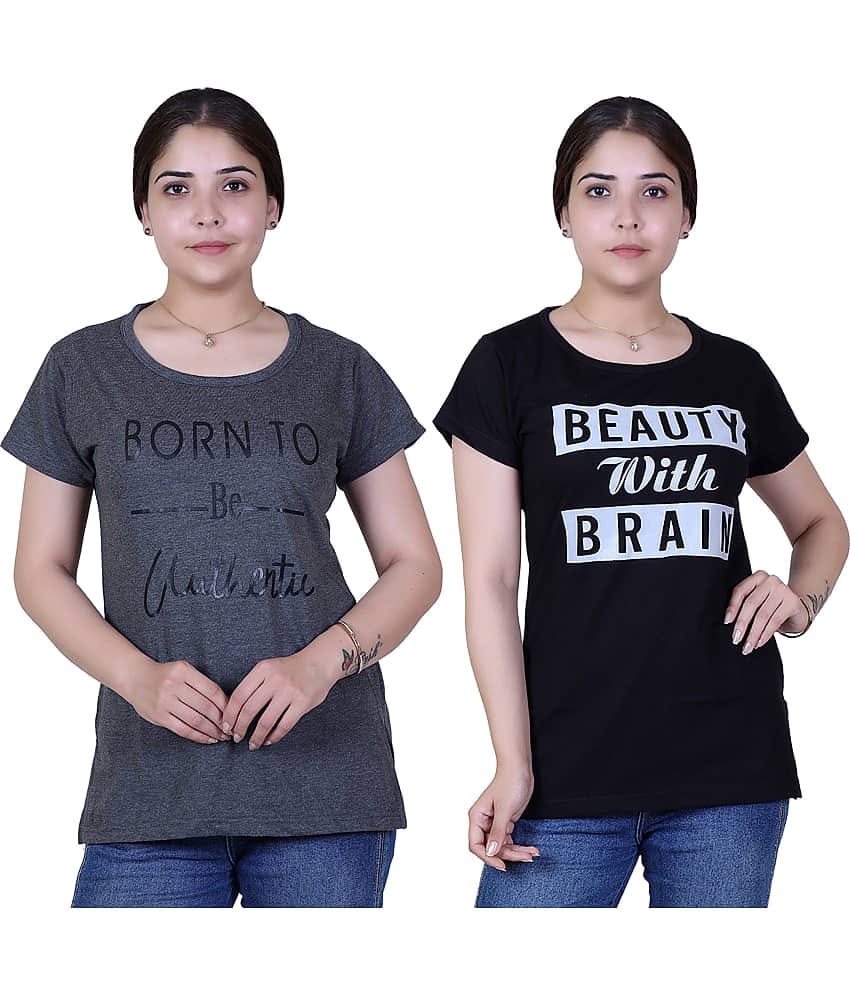 Varenyam Women Cotton Regular Fit Round Neck T-Shirt ( Grey )