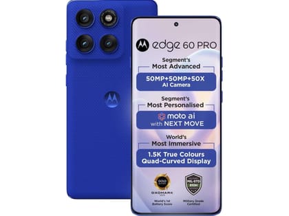 Motorola Edge 60 Pro 5G Smartphone (8GB RAM, 256GB Storage) with 17.02 cm (6.7 inch) Display, 50MP + 50MP + 10MP, 50MP Front Camera - Pantone Dazzling Blue
