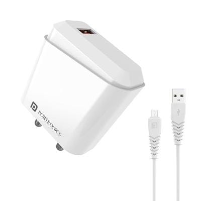Portronics Adapto 40 M, 18w 3A Mach USB Fast Charging Adaptor,Comes with 1M Micro USB Charging Cable, Single Port Wall Charger for iPhone