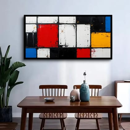 Luminary Mod Spectrum–Retro Grid Museum-Quality Cotton Canvas Handprint for Study Room Décor | Frame Size (127 X 69 Cm) | Frame Type (Black) | 5-Year Warranty