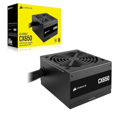 CORSAIR Series CX650 80 Plus Bronze ATX Power Supply, A 120mm thermally Controlled Low-Noise Cooling Fan, Compact 125mm-long casing, Black Sleeved Cables and Powder-Coated casing