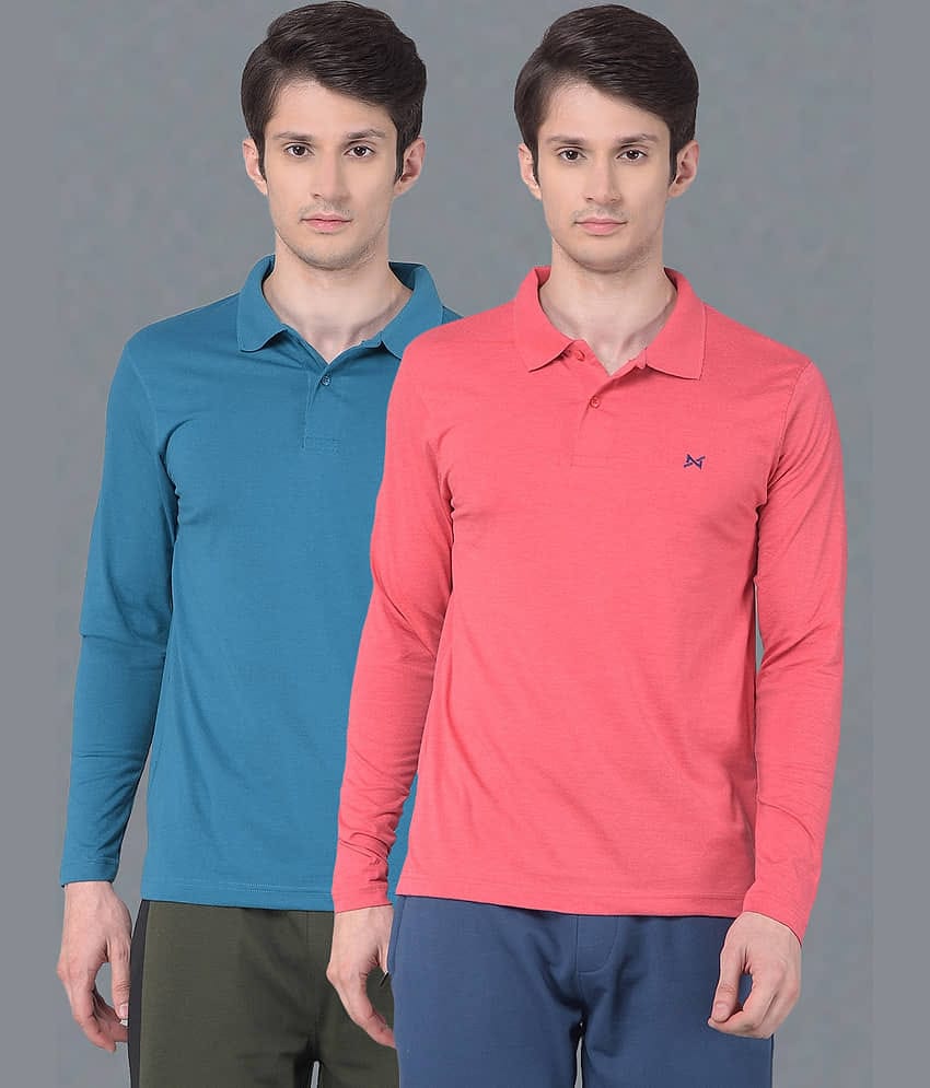 Force NXT Pack of 2 Cotton Regular Fit Solid Full Sleeves Men's Polo T Shirt ( Multicolor )