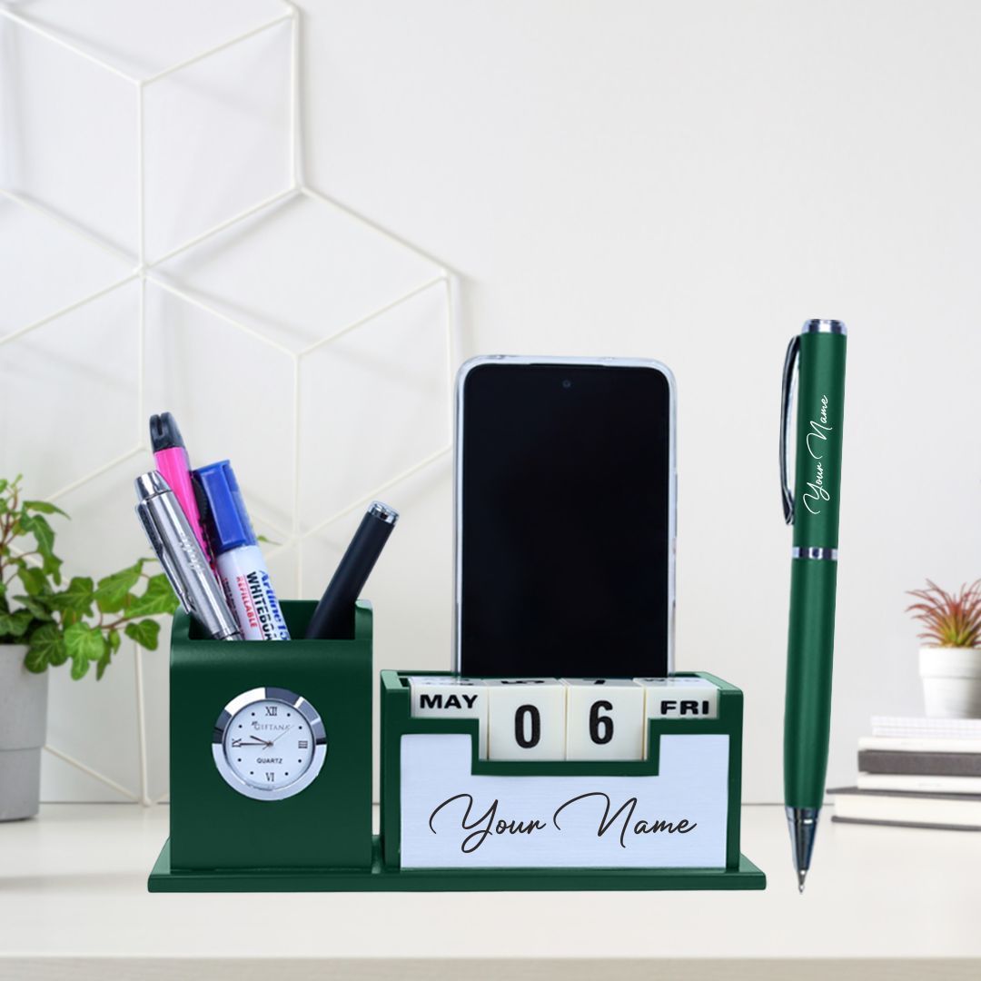Personalized Gifts : Elegant Desk Clock with Pen Set