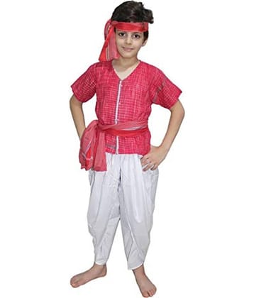 Kaku Fancy Dress Indian Ethnic Villager Dance Costume / Farmer Fancy Dress Costume for Kids - Red, 5-6 Years, for Boys