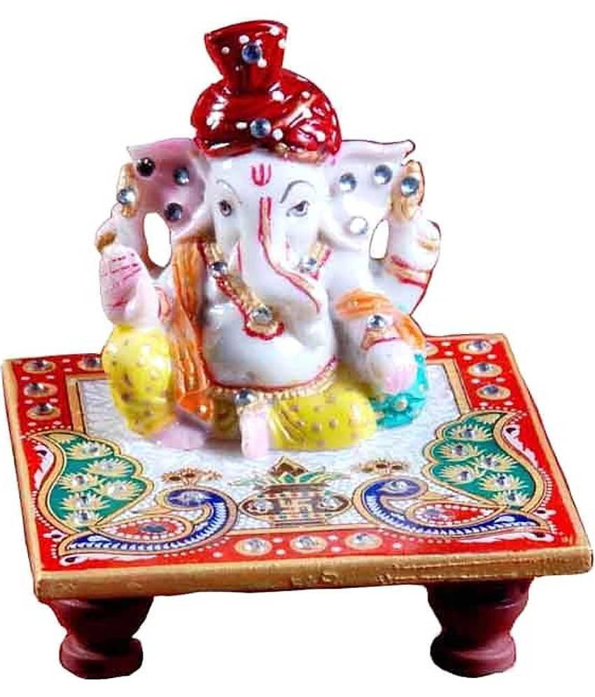 Fashion Bizz White Marble Chowki Pagdi Ganesh Idol