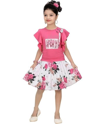 Arshia Fashions Pack of 1 Girls Cotton Blend Top With Skirt ( Pink )