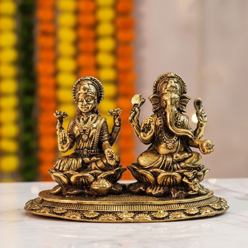 Brass Ganesh Laxmi Idol – Lakshmi Ganesh Brass God Statue for Diwali, Height : 2 Inch (BSMAS1820 D)