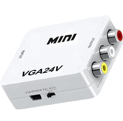 Mini VGA to AV Adapter VGA to RCA HD Video Converter with 3.5mm Audio Jack for PC/Laptops/STB/Computer (White) Mini VGA to AV Adapter VGA to RCA HD Video Converter with 3.5mm Audio Jack for PC/Laptops/STB/Computer (White)