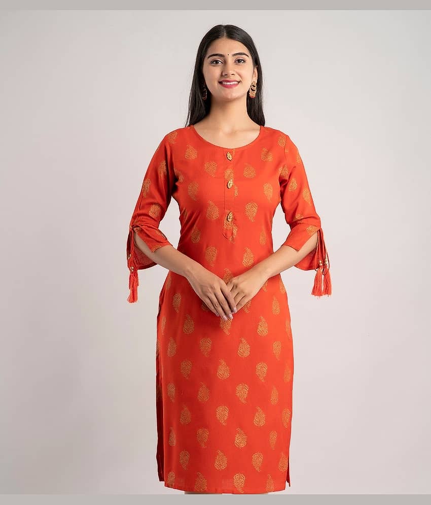 MAUKA - Orange Rayon Women's Straight Kurti ( Pack of 1 )