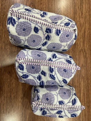 Quilted Cotton Oven Mitts Set, Cosmetic Bags, Floral Print, Blue and Purple, Heat Resistant Kitchen Gloves, Set of 3
