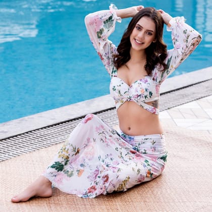 Akira Estelle Floral Skirt Set | Cropped Blouse & Ruffled Maxi Skirt Set