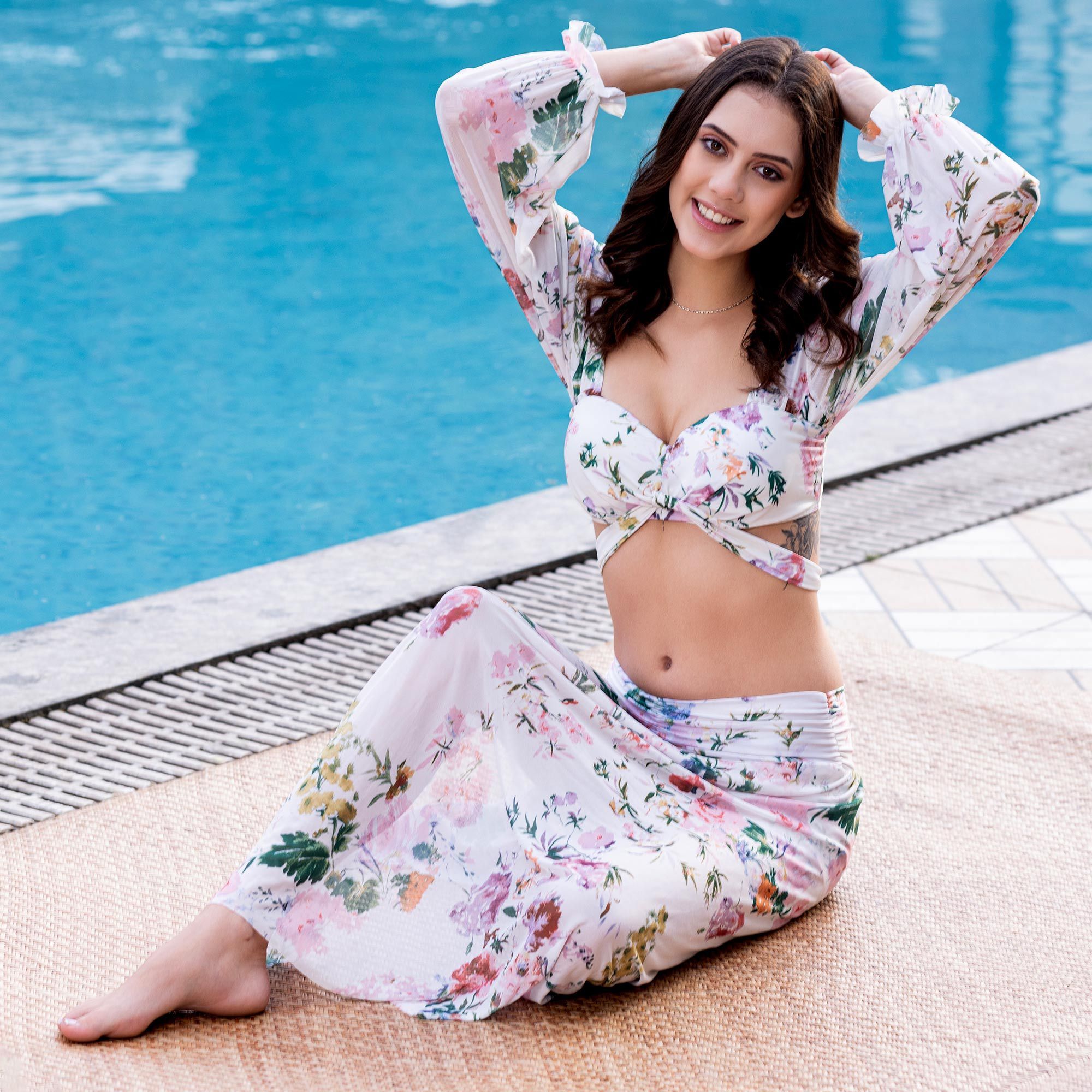 Akira Estelle Floral Skirt Set | Cropped Blouse & Ruffled Maxi Skirt Set