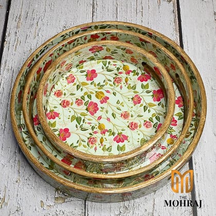 The Mohraj Blossom Round MDF Trays with Gold Foil Detailing Set of 3 The Mohraj Blossom Round MDF Trays with Gold Foil Detailing Set of 3