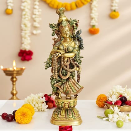 Brass Radha Ji God Idol - Traditional Religious Showpiece, Height : 29 Inch (BSMAS073 R)