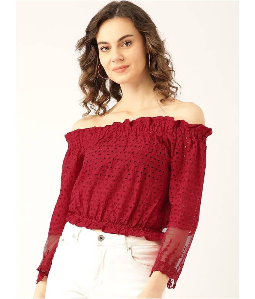 MARC LOIRE Women's Cotton Regular Top ( Maroon )