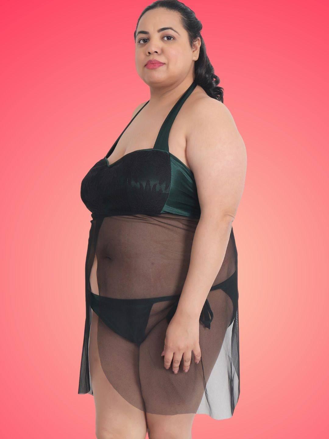 Plus Size Sexy Green Babydoll Bikini Dress with Panty for Honeymoon BB33Gb