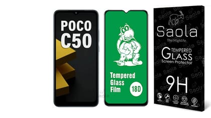 Saola 18D Tempered Glass With Inbuilt Airbag Borders For Poco C50 (Pack Of 1) With Free Installation Kit. Full Screen Coverage - 6.52 Inch Saola 18D Tempered Glass With Inbuilt Airbag Borders For Poco C50 (Pack Of 1) With Free Installation Kit. Full Scre