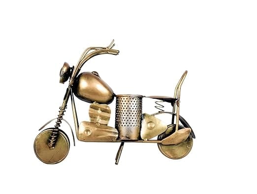 Classic Motorcycle Iron Pen Stand Sculpture - Metal Handmade Craft for Desk Top Penstand with Showpiece Bike for Office & Home Decor - Gift for Bike Lovers