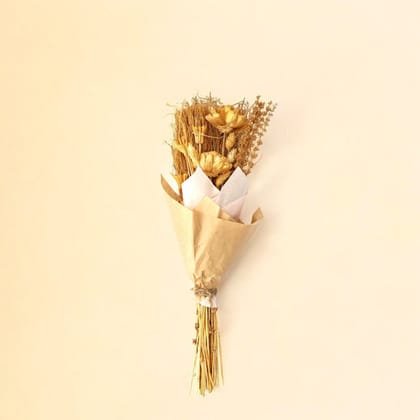 Rustic Dried Flower Bouquet in Kraft Paper Wrap  Handmade Golden Wheat & Bloom Arrangement for Home Decor & Gifting