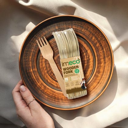 IMECO Wooden Disposable Splinter-Free Fork (Pack of 25) | Eco-Friendly & Food-Grade | Everyday Dining & Events