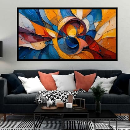 Luminary Chromatic Bloom – Abstract Petal Symphony Museum-Quality Cotton Canvas Art for Living Room Décor | Frame Size (127 X 69 Cm) | Frame Type (Black) | 5-Year Warranty