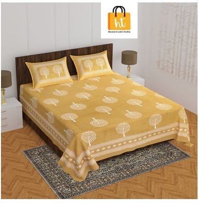 2001-Bedsheet Adda-Pure Cotton Jaipuri Printed Double Bedsheet With 2 Pillow Covers-BADA BUTA