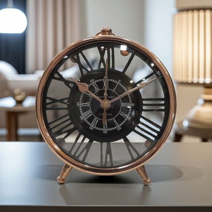 Brass Table Clock | Luxury Home Decorative Timepiece, Height : 7 Inch (MRMAS243 D)