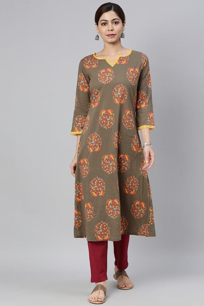 Taupe Cotton A-Line Kurta VCKSL8237