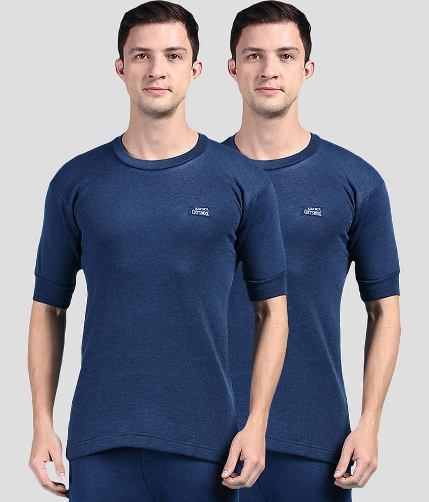 Lux Cottswool Pack of 2 Cotton Blend Thermal Tops For Men's ( Blue )