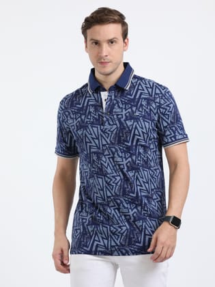 Classic Polo Mens Cotton Half Sleeves Floral Slim Fit Polo Neck Blue Color T-Shirt | Prm - 791 A Sf P