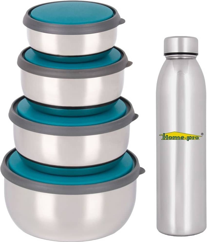 HomePro Steel Silver Food Container ( Set of 5 )