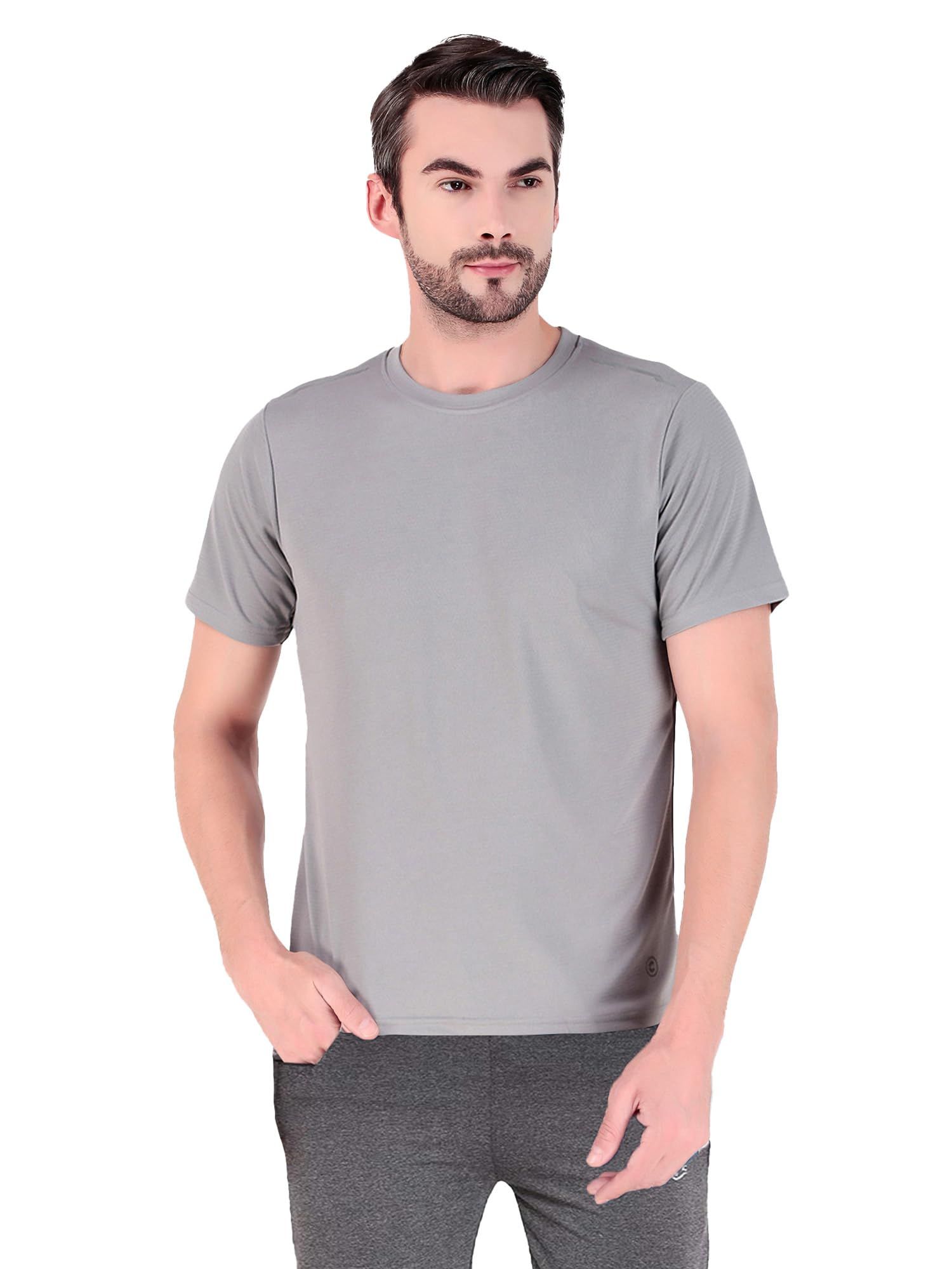 Freecultr Men's Activewear Sports T-Shirt Quick Dry Half Sleeve Plain Soft & Stylish Polyster Dry Fit Gym Workout Running Casualwear T Shirts for Man  Pack of 1-Grey