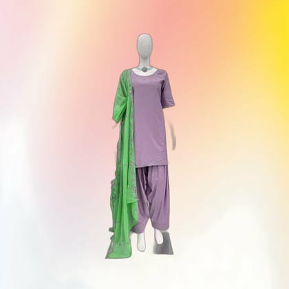 Women's Lavender Salwar Kurta Set with Contrast Green Dupatta | Ethnic Party Wear | Traditional Suit