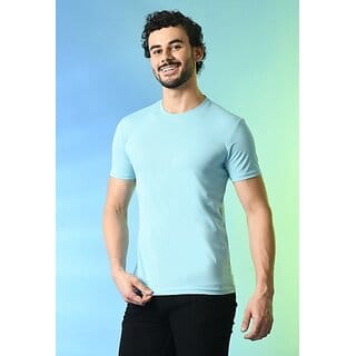 PrintCultr Solid Men Round Neck Polyester Light Blue T-Shirt
