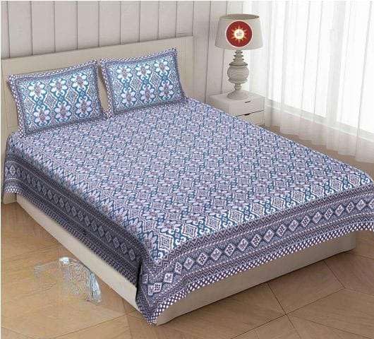 DHRUVINSRI Soft Cotton King Size Bed Bedsheet 90*108 Inches with 2 Pillow Covers Heritage Luxury Floral Print - Blue Colour