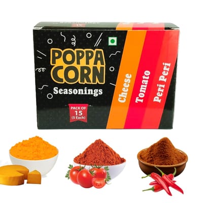 POPPACORN Seasoning Mix Pack, Cheese, Tomato, Peri Peri Flavours, 15 Sachets (5 Pouches Each) POPPACORN Seasoning Mix Pack, Cheese, Tomato, Peri Peri Flavours, 15 Sachets (5 Pouches Each)