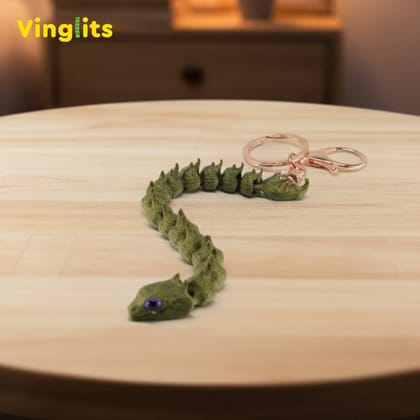 Vinglits Fantasy Shelf 3D Printed Keychains – Articulated Animal Toys, Pocket-Friendly Keyrings, Stress Relief Desk Toys for Kids & Adults, Collectible Accessories (Basilisk - Twisty, Medium)