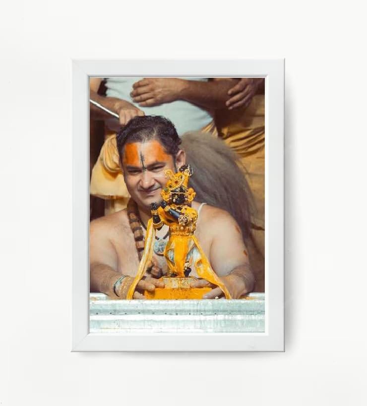 NOKKES Radha Raman Ji Vrindavan Radha Raman Thakur Ji White Photo Frames Religious Photo frame 5X7 Inch Photo Frame_QWW86