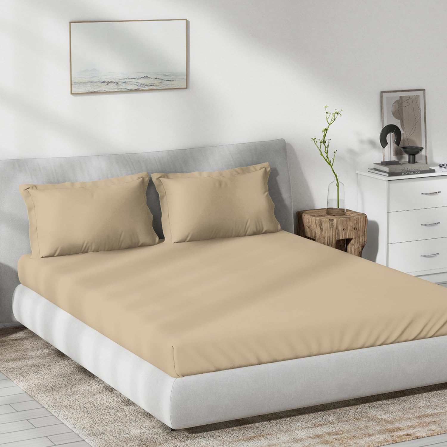 DDECOR - Topical Tones Collection 100% Cotton Dyed Pattern 180TC King Bedsheet |229 CM X 274 CM| with 2 Pillow Covers - Beige