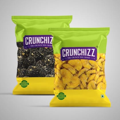 CRUNCHIZZ Authentic Kerala Style Jaggery Coated Banana Chips & Sesame Chikki Black Combo I Traditional South Indian Recipe I No Artificial Additives I Perfect Munchy Bites I Pack of Two I 150 Grams Each I Total 300 Grams