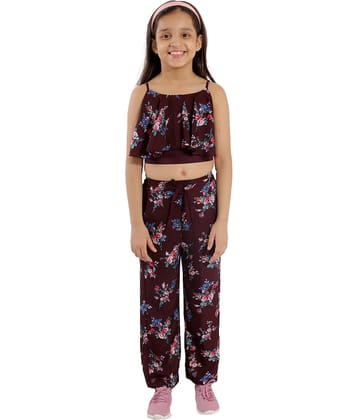 Kids Cave Pack of 1 Girls Crepe Top With Palazzo ( Chocolate Brown )
