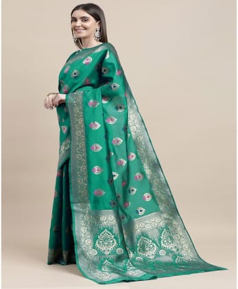 Women's Kanjivaram Silk Designer Weaving Saree with Unstitched Blouse (Green, 5.50 Mtrs)