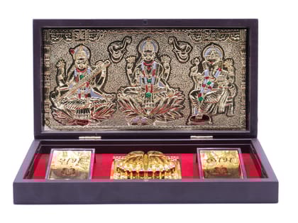 Craftlayout Brass Golden Laxmi Ganesha Charan Paduka Box