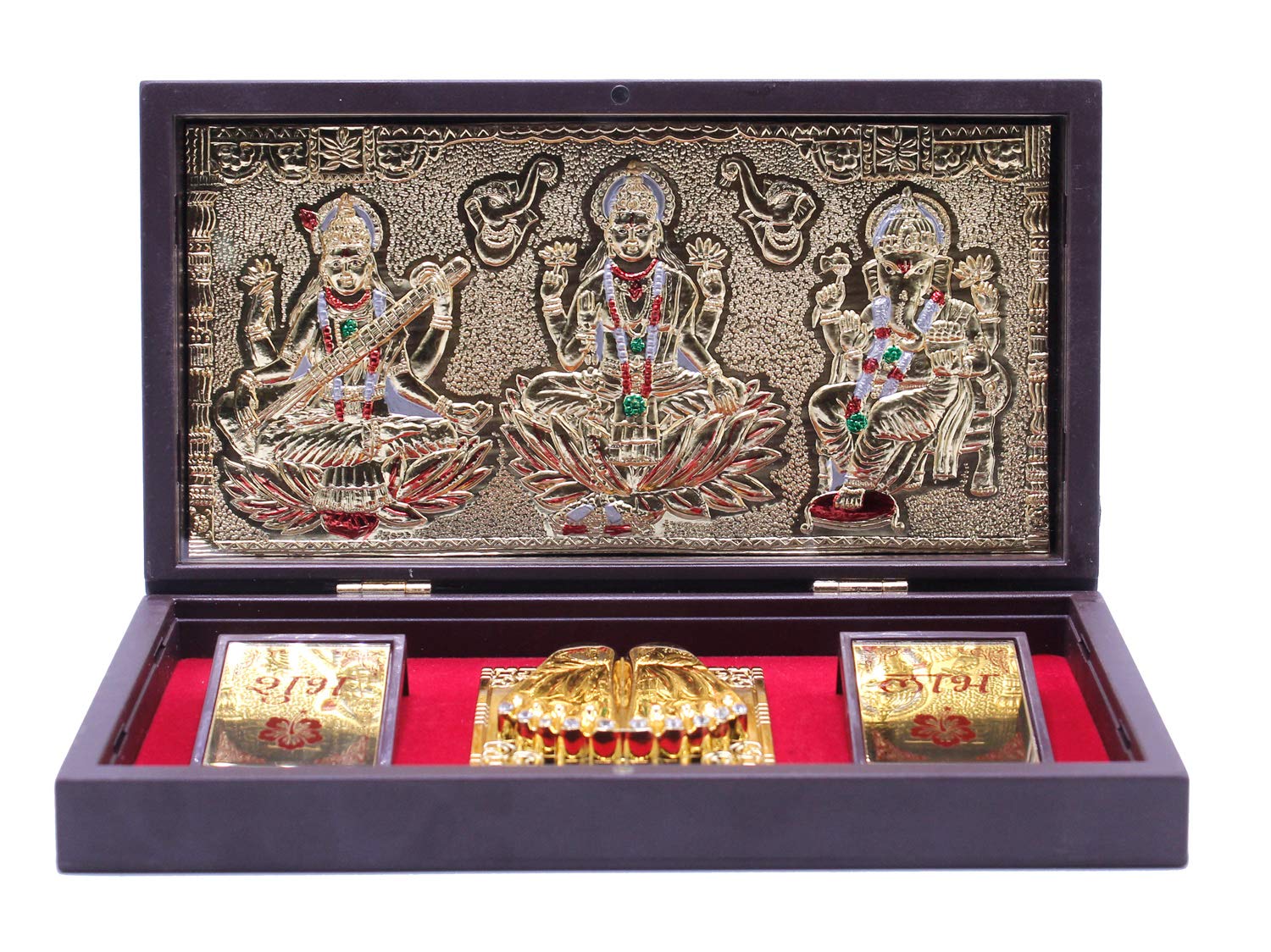 Craftlayout Brass Golden Laxmi Ganesha Charan Paduka Box