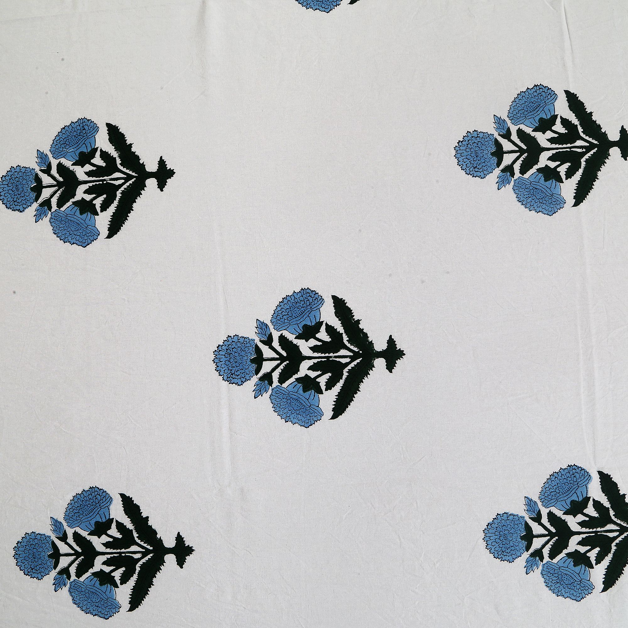 Cotton Hand block bedsheet & pillow cover (90 x108) King Size Flower buta blue