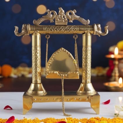 Brass Laddu Gopal Jhula for Puja ? Krishna Swing Statue, Height : 12.6 Inch (ASMAS227 B)