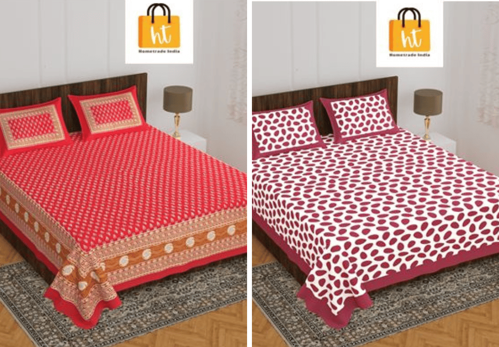 2201-Hometrade India- Standard Double Size (90*100 in )-Combo Jaipuri Double bedsheet With Matching Pillow Cover